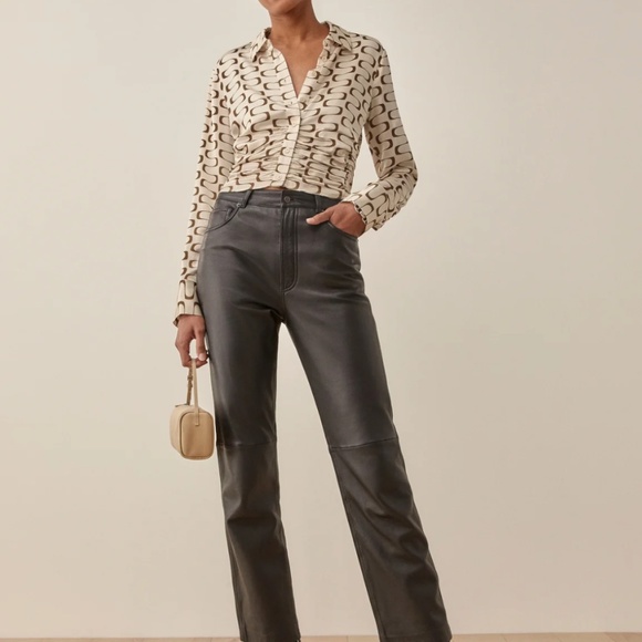 Reformation Cream and Brown Patterned Blouse - Picture 2 of 5